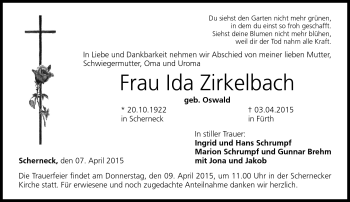 Traueranzeige von Ida Zirkelbach von Neue Presse Coburg