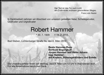 Traueranzeige von Robert Hammer von Frankenpost