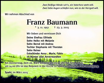 Traueranzeige von Franz Baumann von Südthüringer Presse