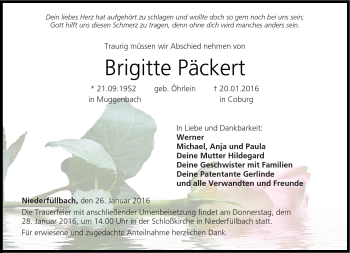 Traueranzeige von Brigitte Päckert von Neue Presse Coburg