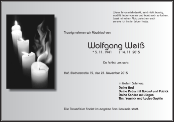 Traueranzeige von Weiß Wolfgang von Frankenpost