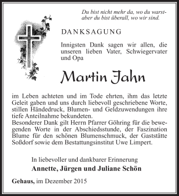 Traueranzeige von Martin Jahn von Südthüringer Presse