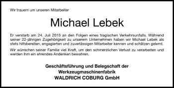 Traueranzeige von Michael Lebek von Neue Presse Coburg