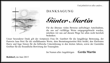 Traueranzeige von Günter Martin von Südthüringer Presse