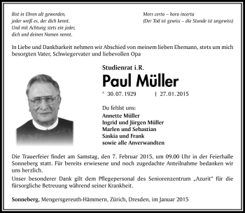 Traueranzeige von Paul Müller von Südthüringer Presse