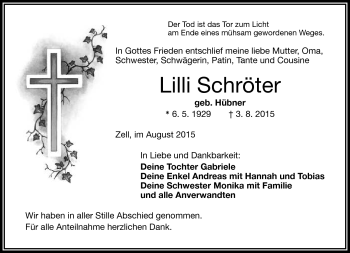 Traueranzeige von Lilli Schröter von Frankenpost
