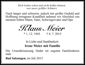 Traueranzeige von Irene Meier von Südthüringer Presse
