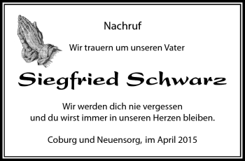 Traueranzeige von Siegfried Schwarz von Neue Presse Coburg