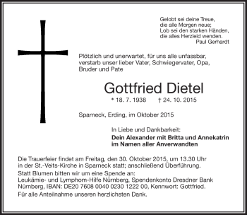 Traueranzeige von Gottfried Dietel von Frankenpost
