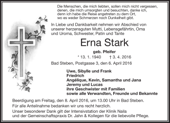 Traueranzeige von Erna Stark von Frankenpost