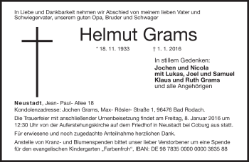 Traueranzeige von Helmut Grams von Neue Presse Coburg