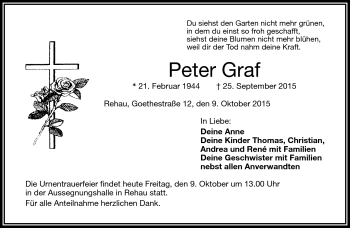 Traueranzeige von Peter Graf von Frankenpost