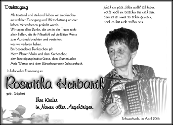 Traueranzeige von Roswitha Herbarth von Südthüringer Presse