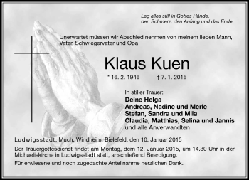Traueranzeige von Klaus Kuen von Neue Presse Coburg