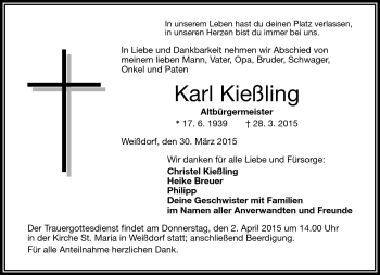 Traueranzeige von Karl Kießling von Frankenpost