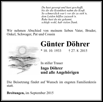 Traueranzeige von Günter Döhrer von Südthüringer Presse