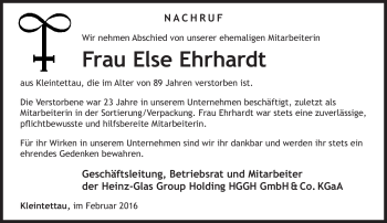 Traueranzeige von Else Ehrhardt von Neue Presse Coburg