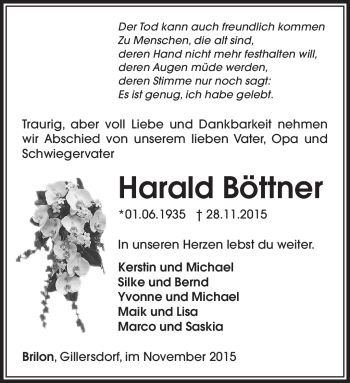 Traueranzeige von Harald Böttner von Südthüringer Presse