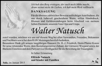 Traueranzeige von Walter Natusch von Südthüringer Presse