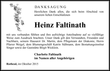 Traueranzeige von Heinz Faltinath von Südthüringer Presse