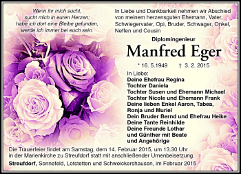 Traueranzeige von Manfred Eger von Südthüringer Presse