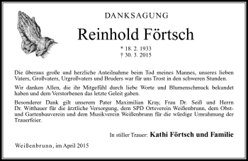 Traueranzeige von Reinhold Förtsch von Neue Presse Coburg