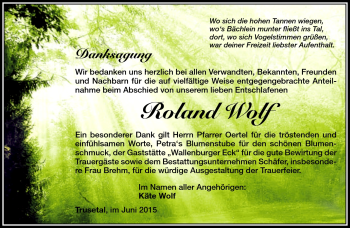 Traueranzeige von Roland Wolf von Südthüringer Presse
