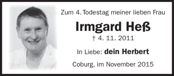 Traueranzeige von Irmgard Heß von Neue Presse Coburg