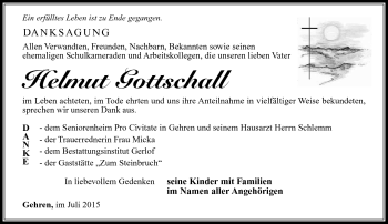 Traueranzeige von Helmut Gottschall von Südthüringer Presse