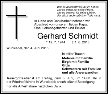 Traueranzeige von Gerhard Schmidt von Frankenpost