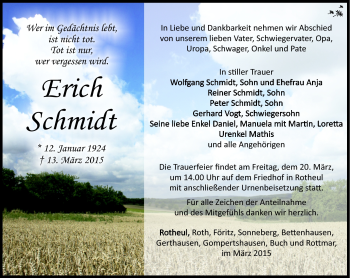Traueranzeige von Erich Schmidt von Südthüringer Presse