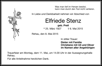 Traueranzeige von Elfriede Stenz von Frankenpost