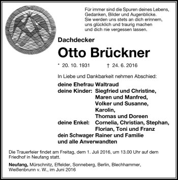 Traueranzeige von Otto Brückner von Südthüringer Presse