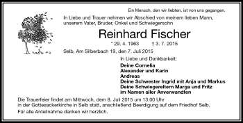 Traueranzeige von Reinhard Fischer von Frankenpost