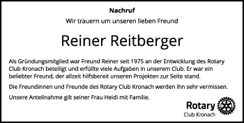 Traueranzeige von Reiner Reitberger von Neue Presse Coburg