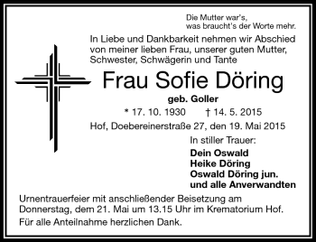 Traueranzeige von Sofie Döring von Frankenpost