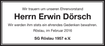 Traueranzeige von Erwin Dörsch von Frankenpost