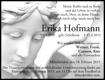 Traueranzeige von Erika Hofmann von Neue Presse Coburg