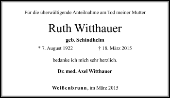 Traueranzeige von Ruth Witthauer von Neue Presse Coburg