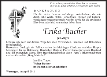 Traueranzeige von Erika Bucher von Südthüringer Presse