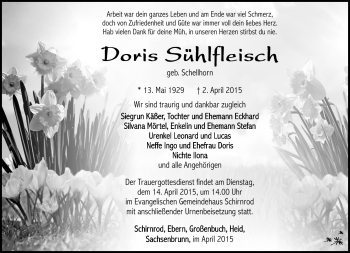 Traueranzeige von Doris Sühlfleisch von Südthüringer Presse