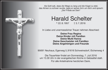 Traueranzeige von Harald Schelter von Frankenpost