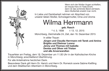 Traueranzeige von Wilma Herrmann von Frankenpost