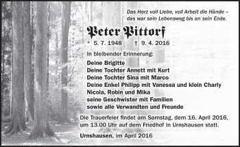Traueranzeige von Peter Pittorf von Südthüringer Presse