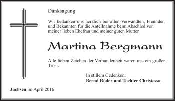 Traueranzeige von Martina Bergmann von Südthüringer Presse
