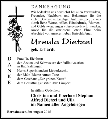 Traueranzeige von Ursula Dietzel von Südthüringer Presse