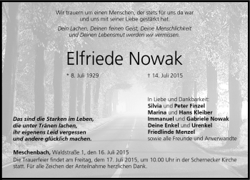 Traueranzeige von Elfriede Nowak von Neue Presse Coburg
