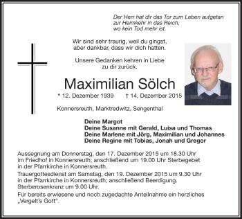 Traueranzeige von Maximilian Sölch von Frankenpost