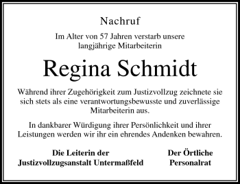 Traueranzeige von Regina Schmidt von Südthüringer Presse
