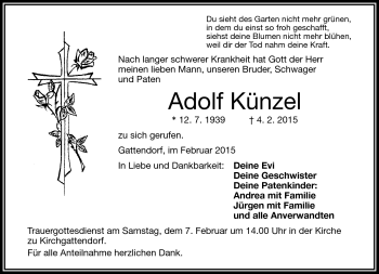 Traueranzeige von Adolf Künzel von Frankenpost